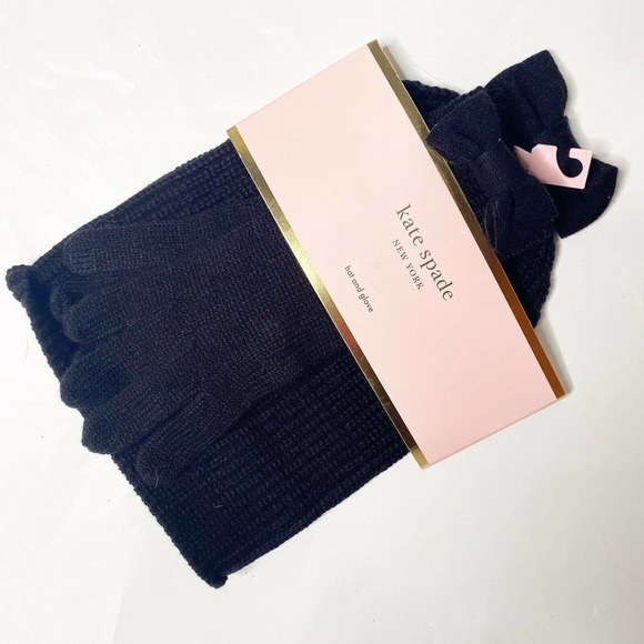 kate spade new york Accessories - —-sold-1KATE SPADE Bow Beanie AND Glove Set Black MSRP $128 New Acrylic
